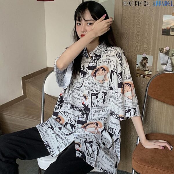 One Piece Monkey D. Luffy Women’s Blouse/Button Up – Monkey D. Luffy Poster Shirt
