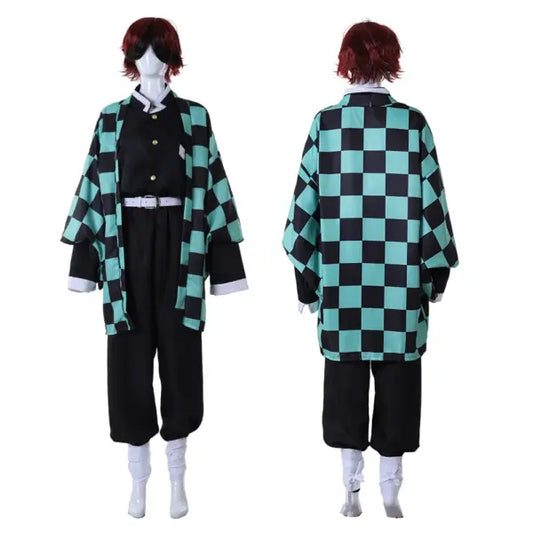 Demon Slayer Merch – Tanjiro Kamado Checkered Haori Kimono Set