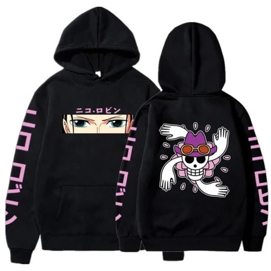 One Piece Anime Hoodie: Robin-Themed Pullover Sweatshirt – Long Sleeve, Loose-Fit, Streetwear Style