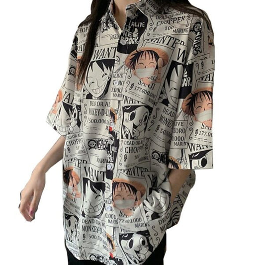 One Piece Monkey D. Luffy Women’s Blouse/Button Up – Monkey D. Luffy Poster Shirt