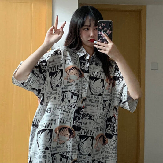One Piece Monkey D. Luffy Women’s Blouse/Button Up – Monkey D. Luffy Poster Shirt