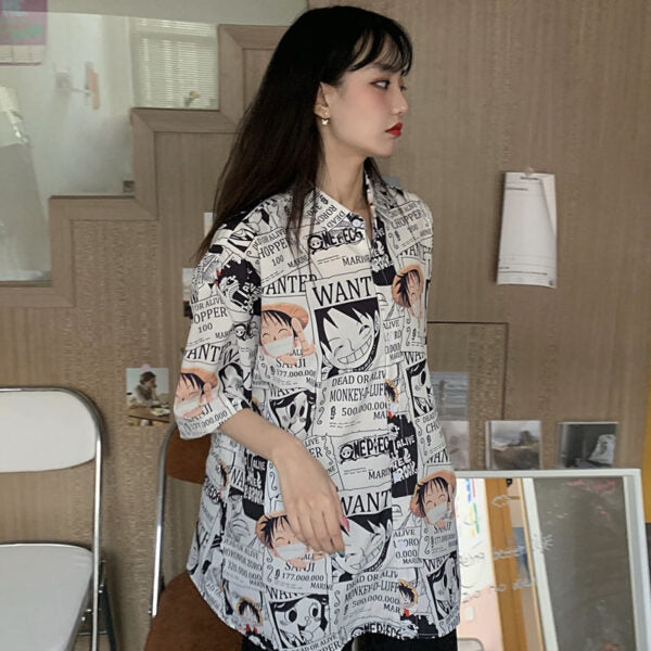 One Piece Monkey D. Luffy Women’s Blouse/Button Up – Monkey D. Luffy Poster Shirt