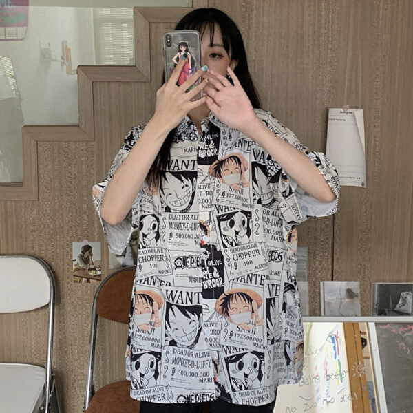 One Piece Monkey D. Luffy Women’s Blouse/Button Up – Monkey D. Luffy Poster Shirt