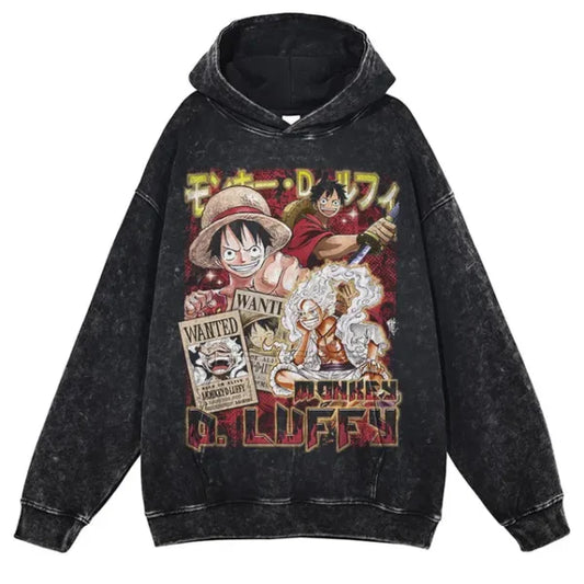 Luffy One Piece Hoodie: Monkey D Luffy Vintage Washed Pullover