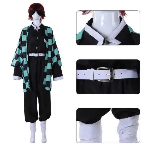 Demon Slayer Merch – Tanjiro Kamado Checkered Haori Kimono Set