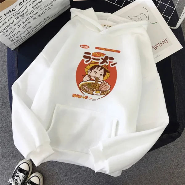 One Piece Merch Hoodie: Luffy Eating Graphic