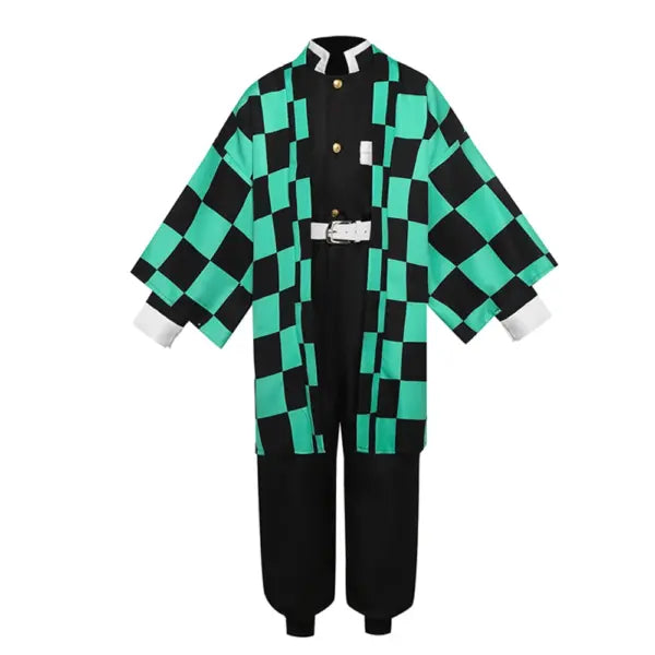 Demon Slayer Merch – Tanjiro Kamado Checkered Haori Kimono Set