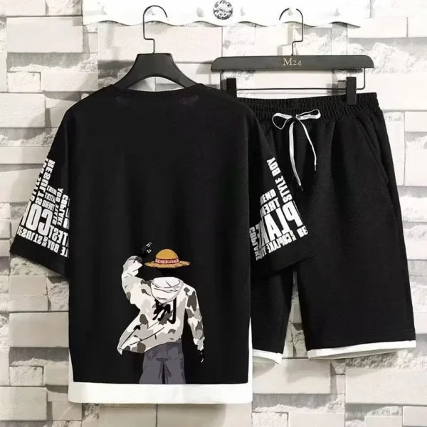 One Piece Shirt and Shorts Set: Summer Casual Harajuku Style for Men