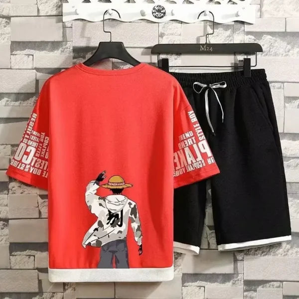 One Piece Shirt and Shorts Set: Summer Casual Harajuku Style for Men