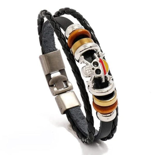 One Piece Wrist Bracelet/Wristband – Monkey D. Luffy Jolly Roger Skull with Strawhat