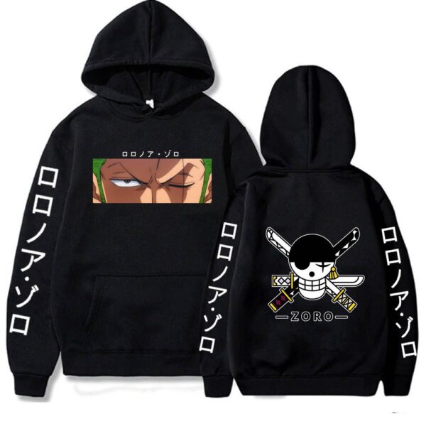 Roronoa Zoro Hoodie – Staredown Design with Jolly Roger Backprint